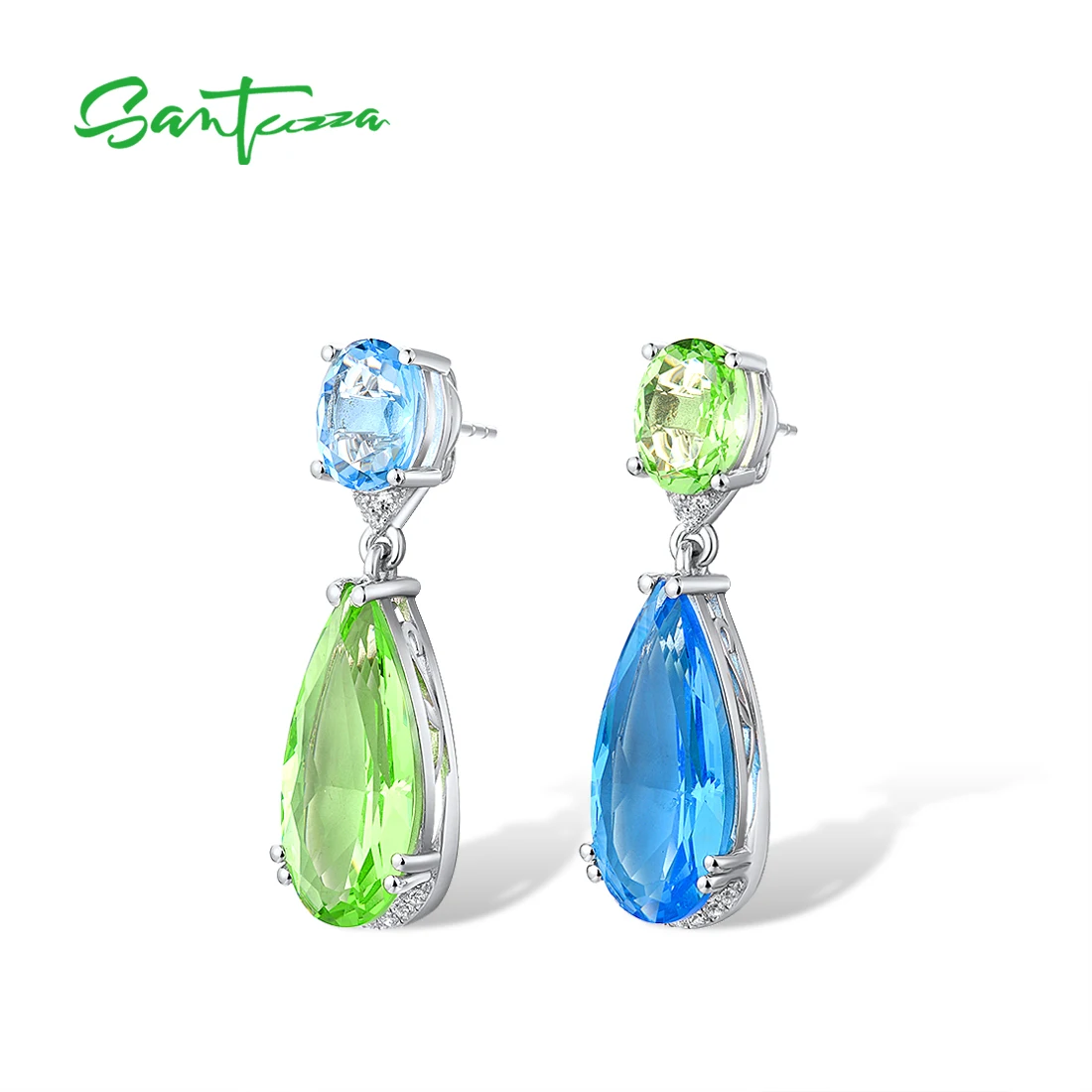 SANTUZZA Real 925 Sterling Silver Earrings For Women Blue&Green Stone Delicate Wedding Anniversary Party Gifts Fine Jewelry