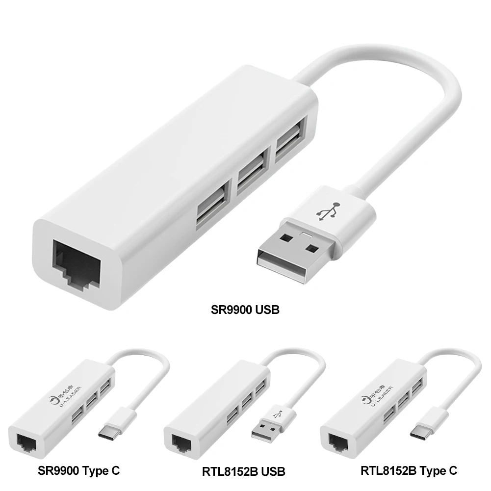 4 in 1 USB Type C to RJ45 Lan Network Card 4 Port USB2.0 Ethernet Card Hub Splitter Adapter 10GBit/s for Laptop PC Driver Free