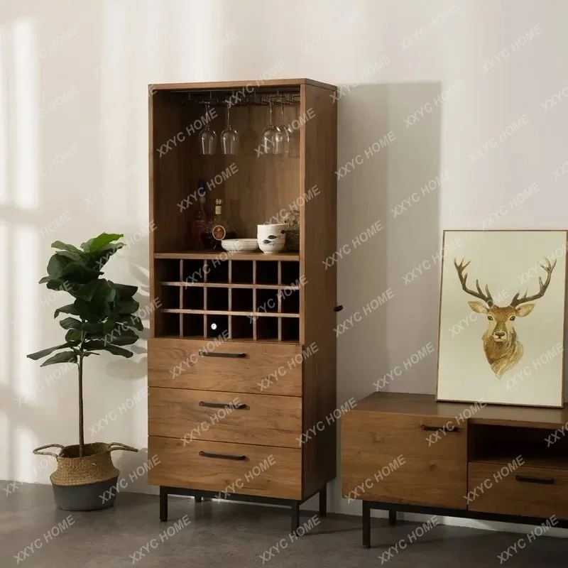 VHSolid Wood Glass Decorative Display Cabinet Style Single Door Wine Cabinet Wall-Mounted Living Room Simple