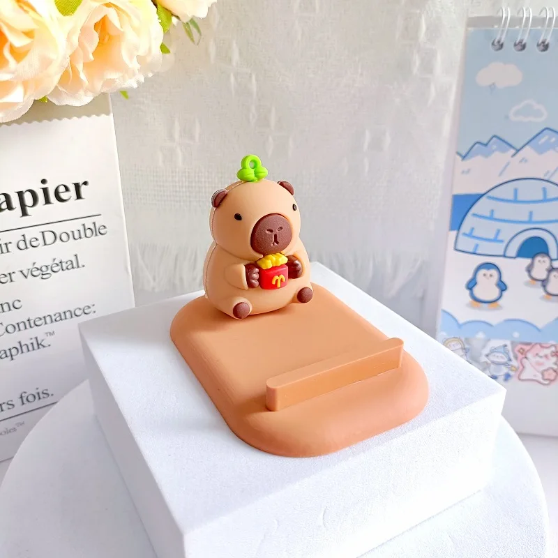 Cute Cartoon Capybara Kawaii Figure Lazy Phone Holder Creative Capybara Toy Cellphone Stand Desk Ornament Model Kids Gift