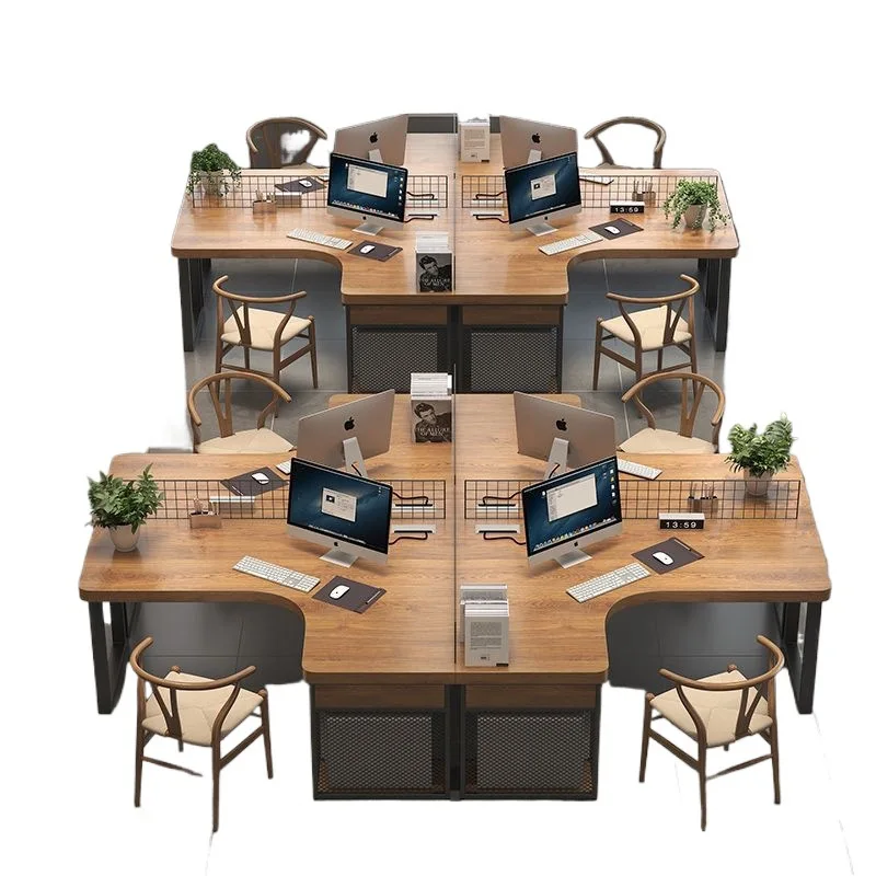 Station table 6 staff desk staff table and chair combination 4 people corner curved desk