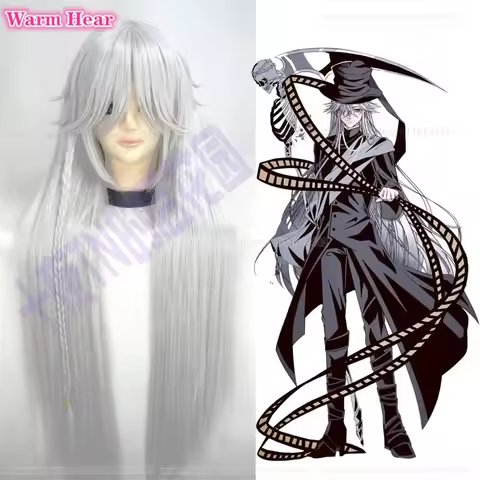 High Quality Anime Cos Undertaker 100cm Long Slive Grey Under taker Cosplay Wig Heat Resistant Synthetic Wigs Halloween +Wig Cap