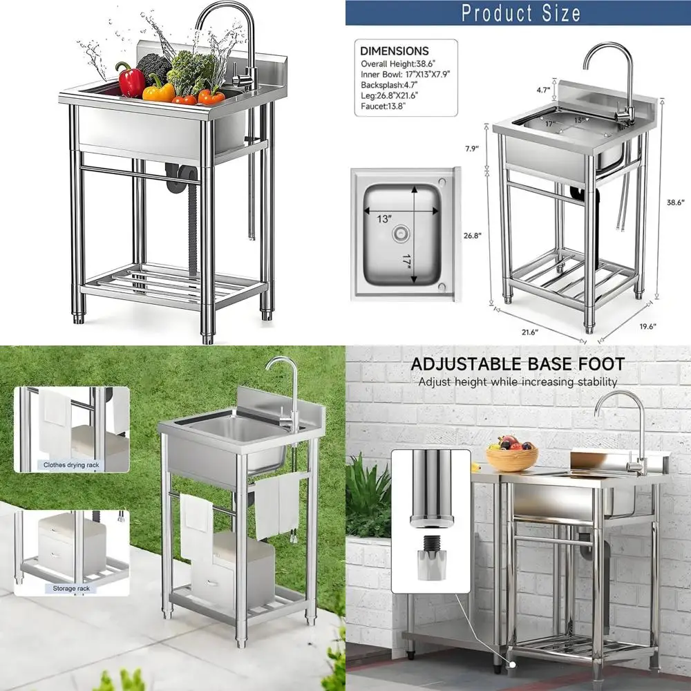 

Коммерческая одночашевая универсальная мойка из нержавеющей стали с краном для использования на кухне, прачечной, гараже, магазине и патио