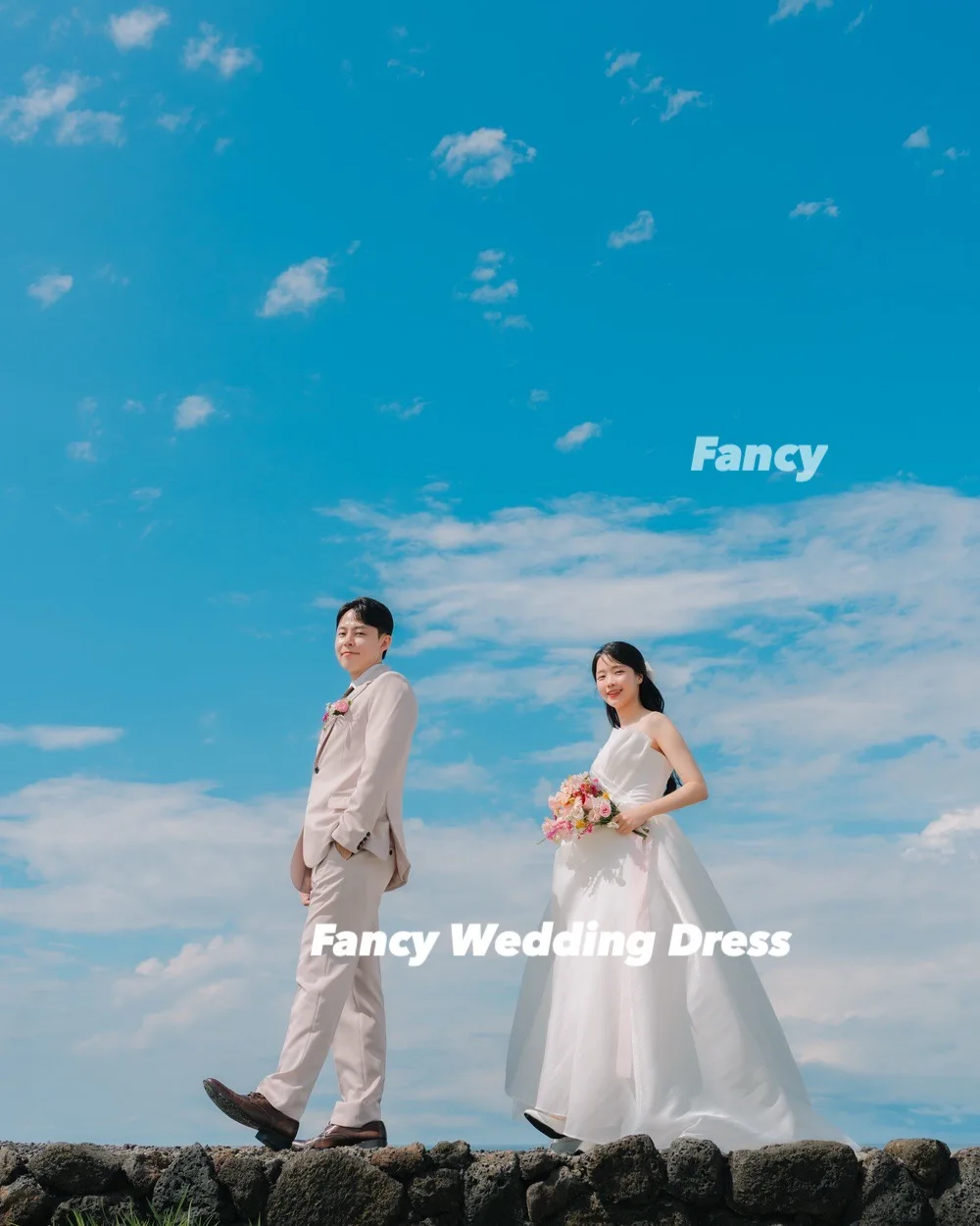 Fancy Princess Organza Wedding Dress Korea Beach Photoshoot A Line Sleeveless Bridal Gown Back Corset Customized