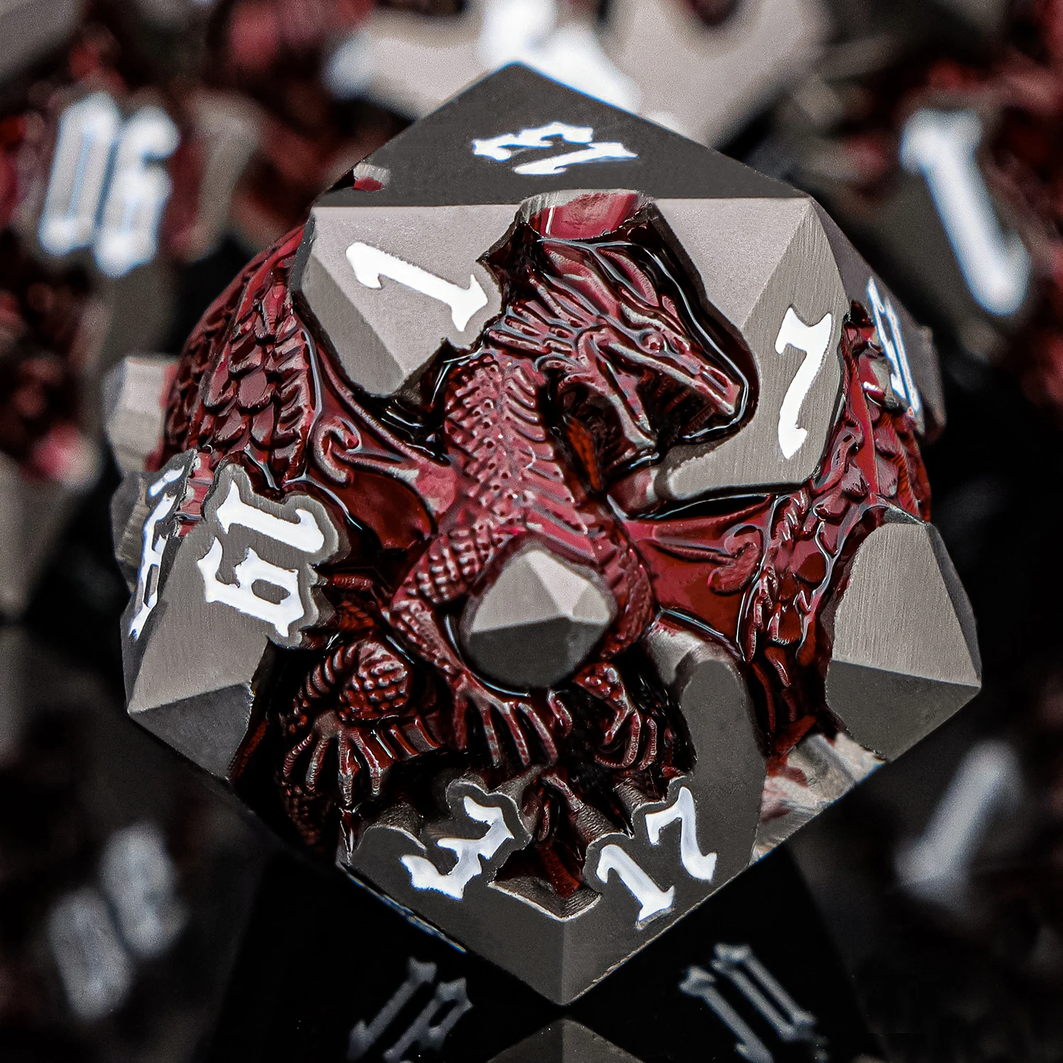 Dragon DND Metal Dice Set D6 D&D Dungeon and Dragon Pathfinder Table Role Playing Game Black Red RPG Polyhedral D20 D and D Dice
