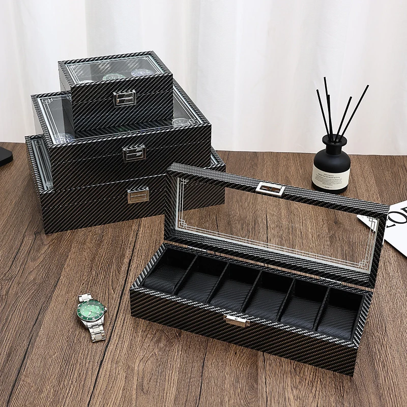 High-end Luxury 3/6/10/12 Slots Watch Organizer Storage Box Travel Watches Carbon Fiber Display Multi-Purpose Box Watch Display