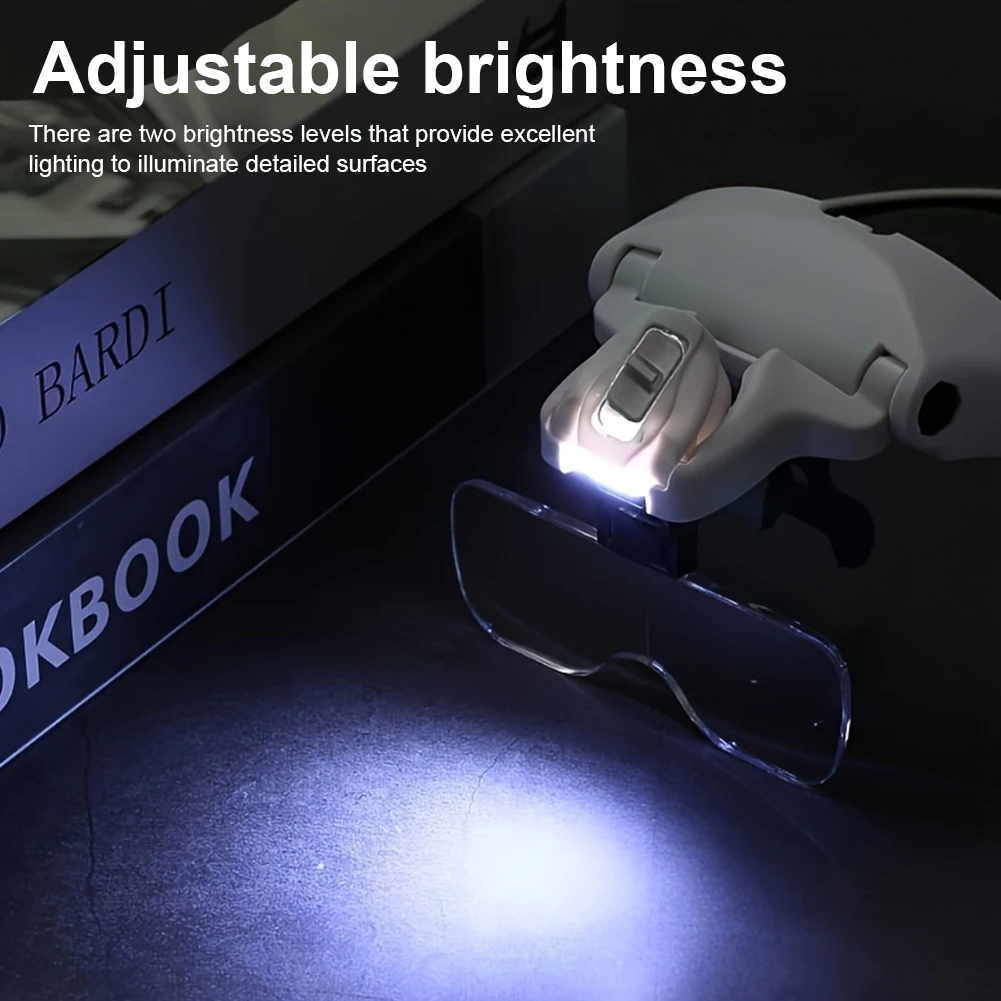 Kaca Pembesar LED dengan Baterai, Loupe Perhiasan dengan Lampu LED, Kaca Pembesar dengan Headband untuk Membaca, Inspeksi Perhiasan & Pekerjaan Dekat