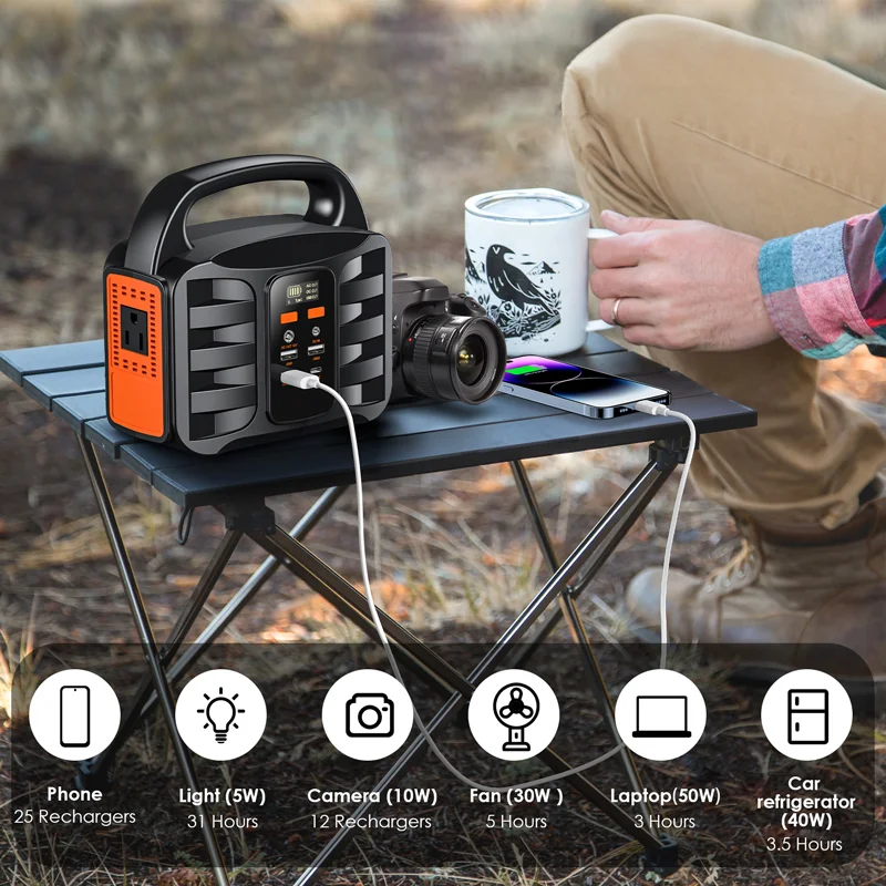 Estação de energia portátil 155Wh 1,6KG - 300W AC/QC3.0 USB/carregador solar para barraca de acampamento ao ar livre RV Home