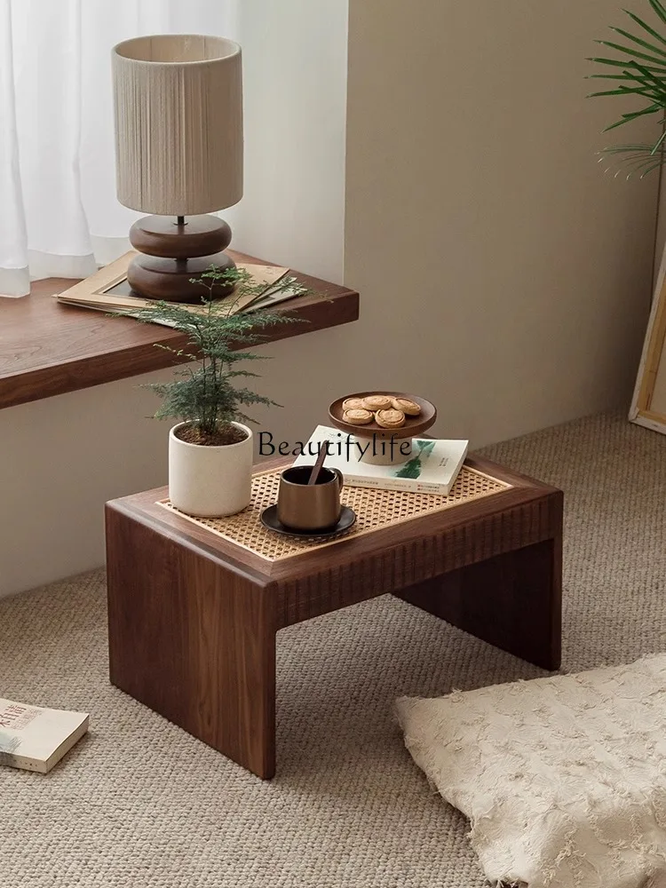 Nordic Black Walnut Small Table Tatami Coffee Table Balcony Small Tea Table Solid Wood