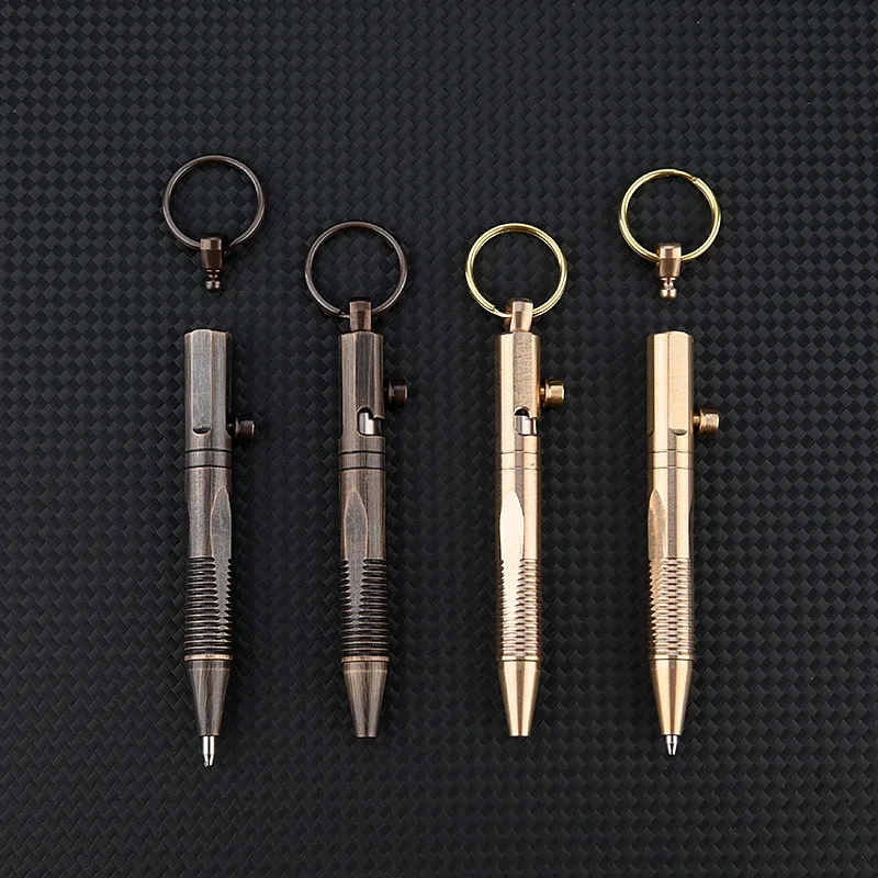 Brass Quick Release Writing Pen Cylindrical Bolt Ballpoint Pen Mini Keychain Business Signature Stationery Gift Pen EDC Tool