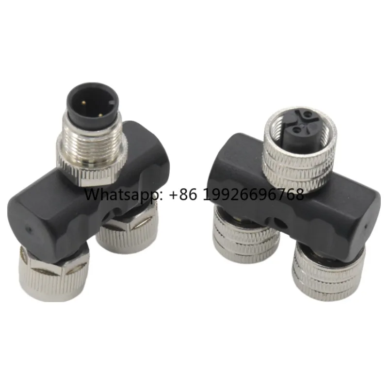 Y-splitter M12 Connector 2 Pin Circular 1 Male to 2 Female Plug Industrial Electronic Power Adapters Waterproof Connector