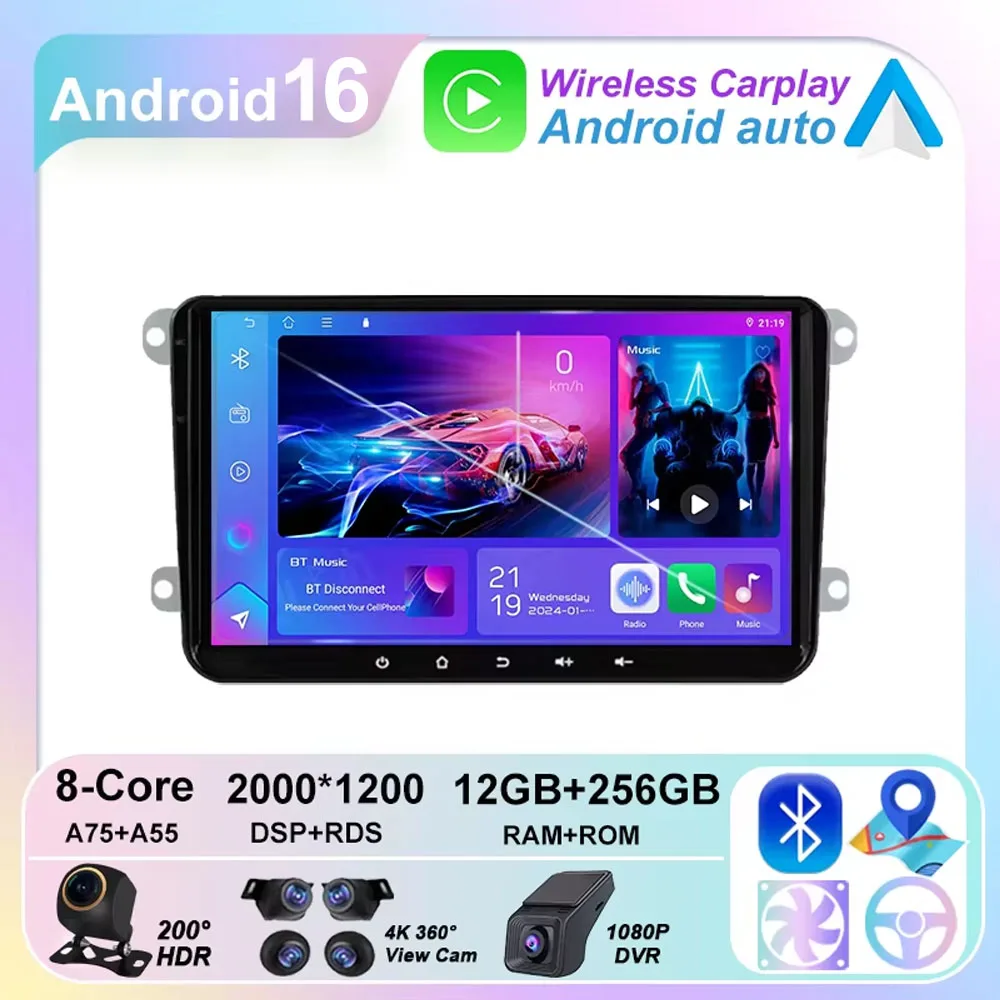 Wifi 5G 2din CAR DVD Video For VWT5 Jetta Passat B6 Golf MK6 Tiguan Touran Scirocco Skoda Rapid Octavia Leon Screen CarPlay GPs