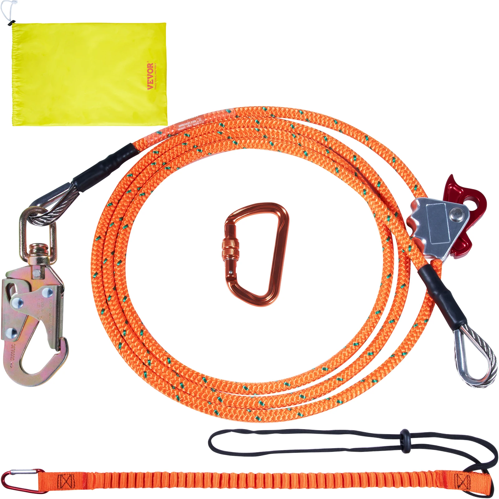 VEVOR Steel Wire Core Flip Line Kit 25 KN Breaking Tension Solid Snap Hooks & Rope Grap for Arborists Tree Climbers Outdoors
