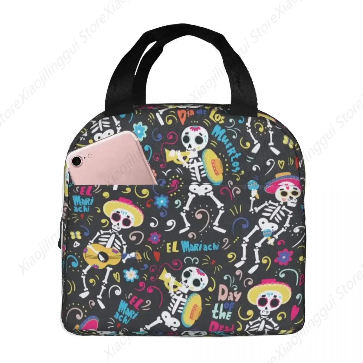 Day Of The Dead Lunch Bag Waterproof Insulated Canvas Cooler Sugar Skull Thermal Picnic Travel Lunch Box for Women Children