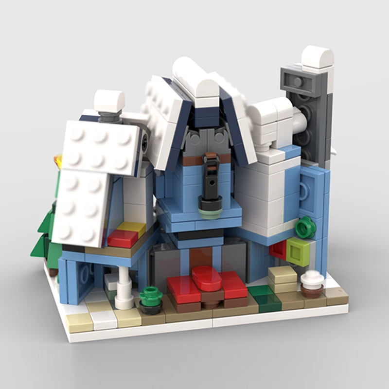Модель City Street View MOC, строительные кирпичи, зимний рождественский дом, модульная технология, подарки, праздник, сборка, детские игрушки, костюм