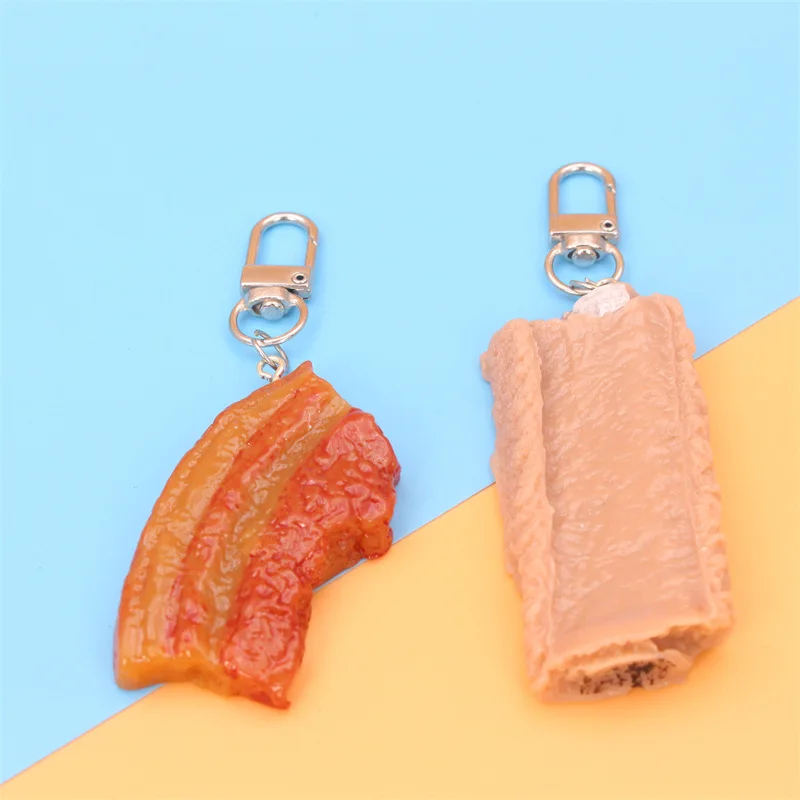 keychain bacon Creative Design Lanyard Keyring Simulation Food Key Chain Fruit Food meat Vegetables Keychain Key Ring Jewelry