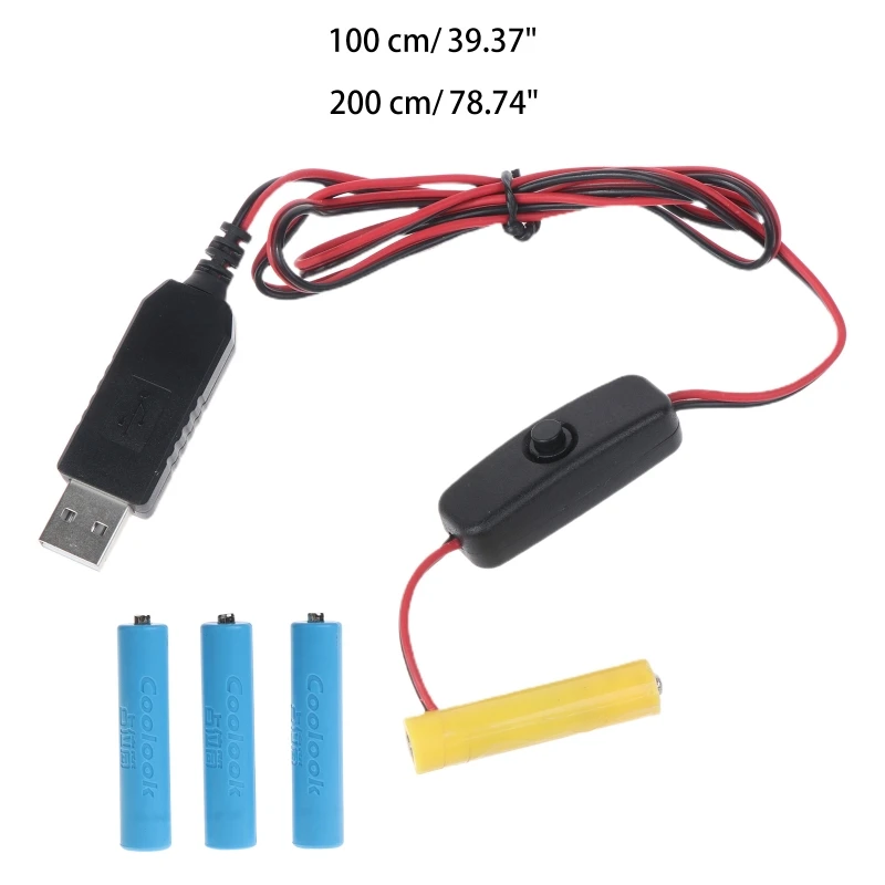 2024 New 4 AAA Dummy Battery Adapter USB Power Supply Switch Cable Replace 4 AAA Batteries for Remotes Camera Toys LED Strip