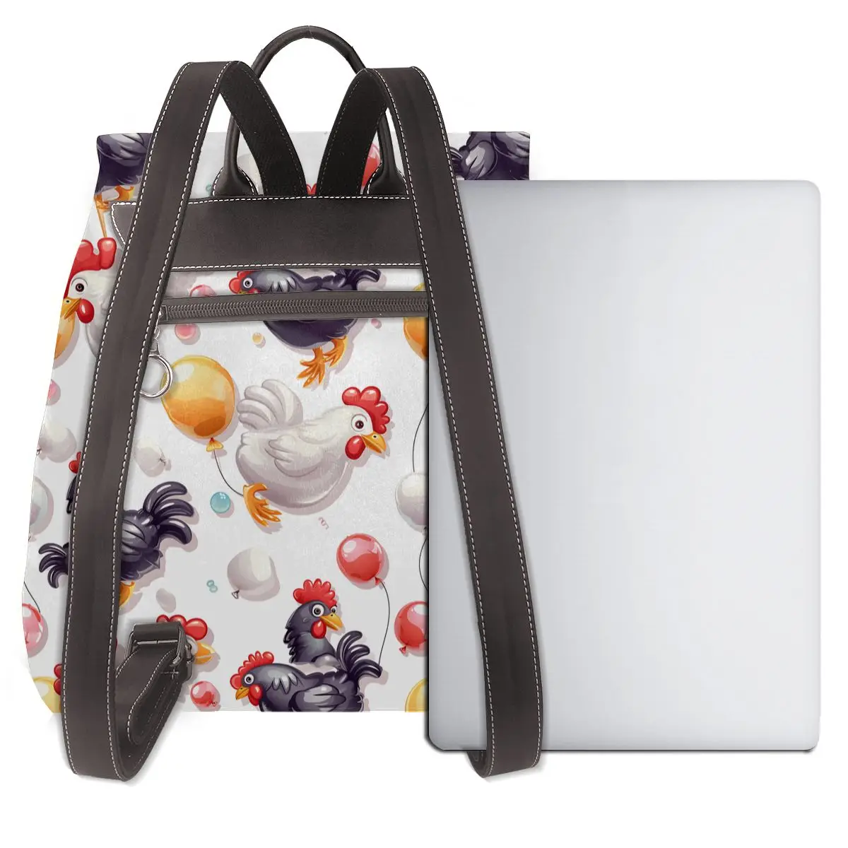 수탉과 풍선 3D 패턴 새로운 인기     여성용 백팩 디자이너 고품질 가죽 심플 패션 대용량 백팩