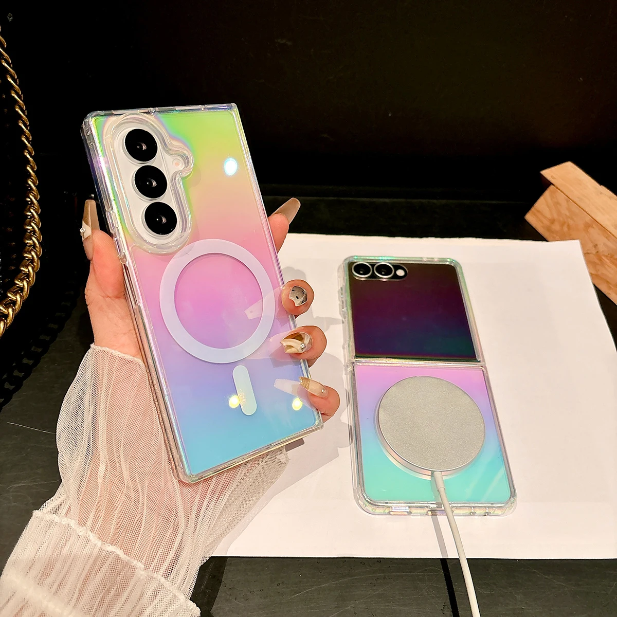 

Постепенный магнитный чехол для Samsung Galaxy Z Fold 7, флип 7, 6, 5, 4, 3, прозрачный акриловый противоударный чехол для телефона, мягкий бампер, чехлы