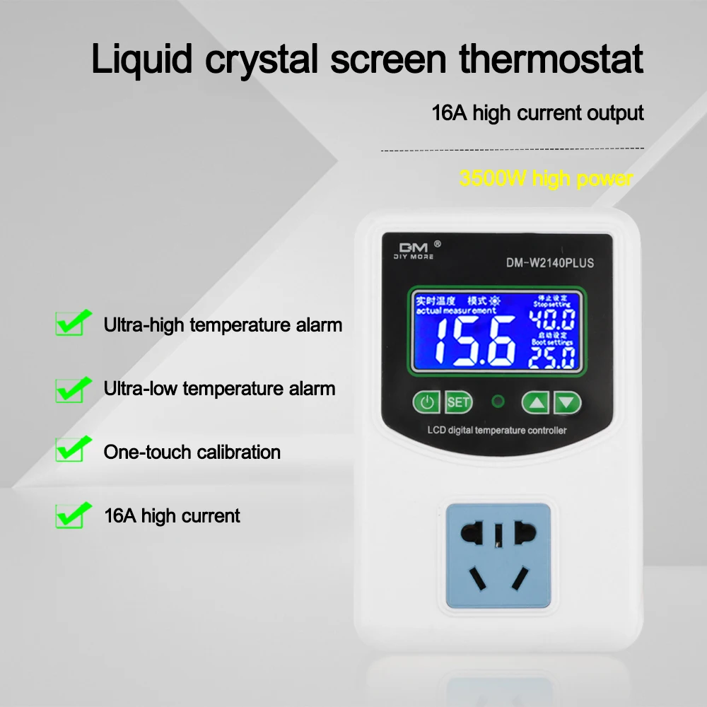 -50~110C Digital Thermostat Temperature Controller Switch 16A AC 110-220V Microcomputer Socket NTC Sensor 3500W DM-W2140Plus