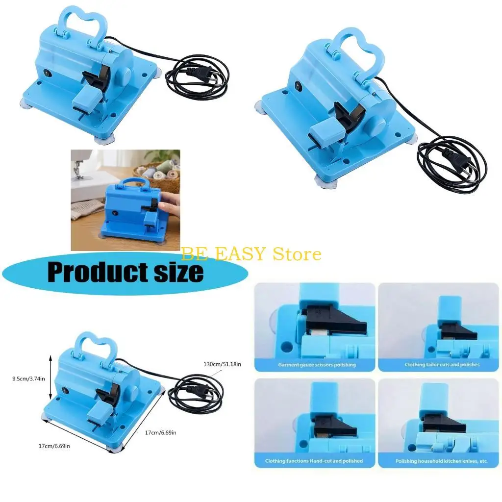 E28F Electric Scissors Sharpener with 130cm Length Charging Cable, ABS Body, Side-Mounted Control, Single-Direction Wheel
