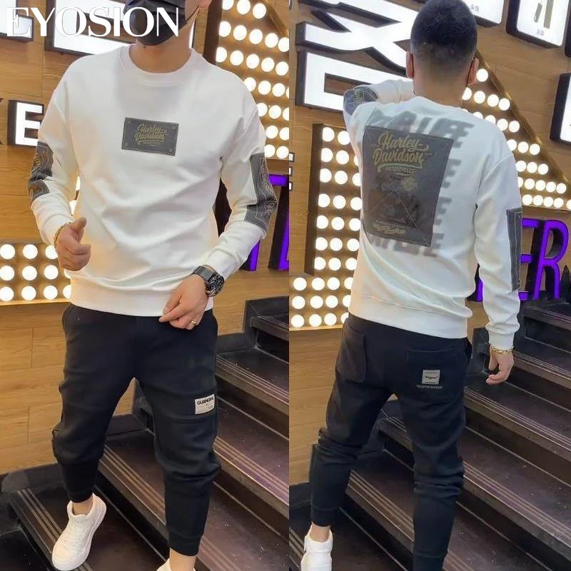 2022 Men\'s Sweatshirts Autumn Winter Cotton Thicken Printed Long Sleeve O-Neck Pullover Male Casual Basis Tops Streetwear 4XL