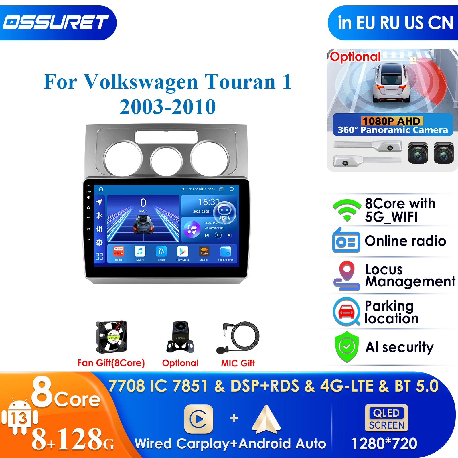 Carplay 4G 7862 2din Android 13 Car Radio for VW Volkswagen Touran 1 2003 -2010 Multimedia Video Player GPS Autoradio Stereo DSP