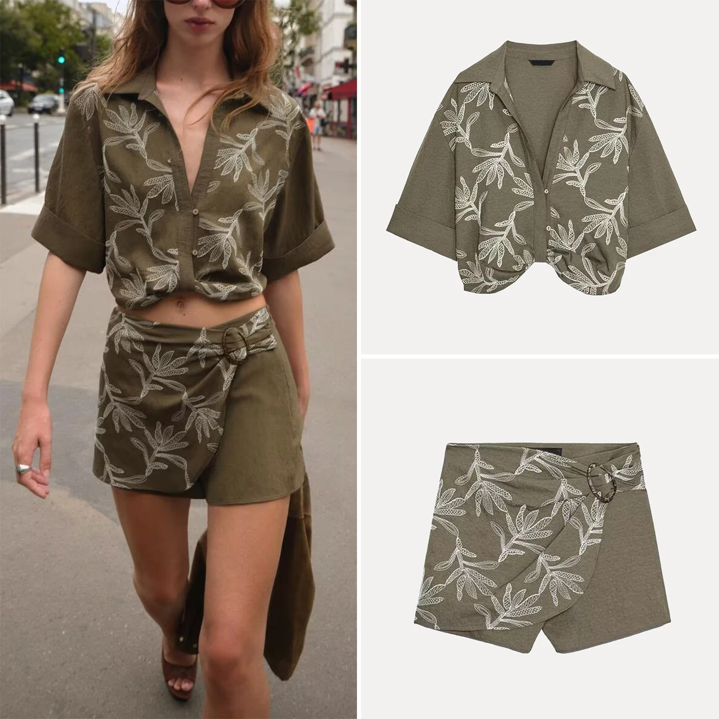 Z Conjunto de pantalones con falda frontal doble irt ort Sve bordado para mujer Conjunto informal Sle Four Seasons Adulto Faion