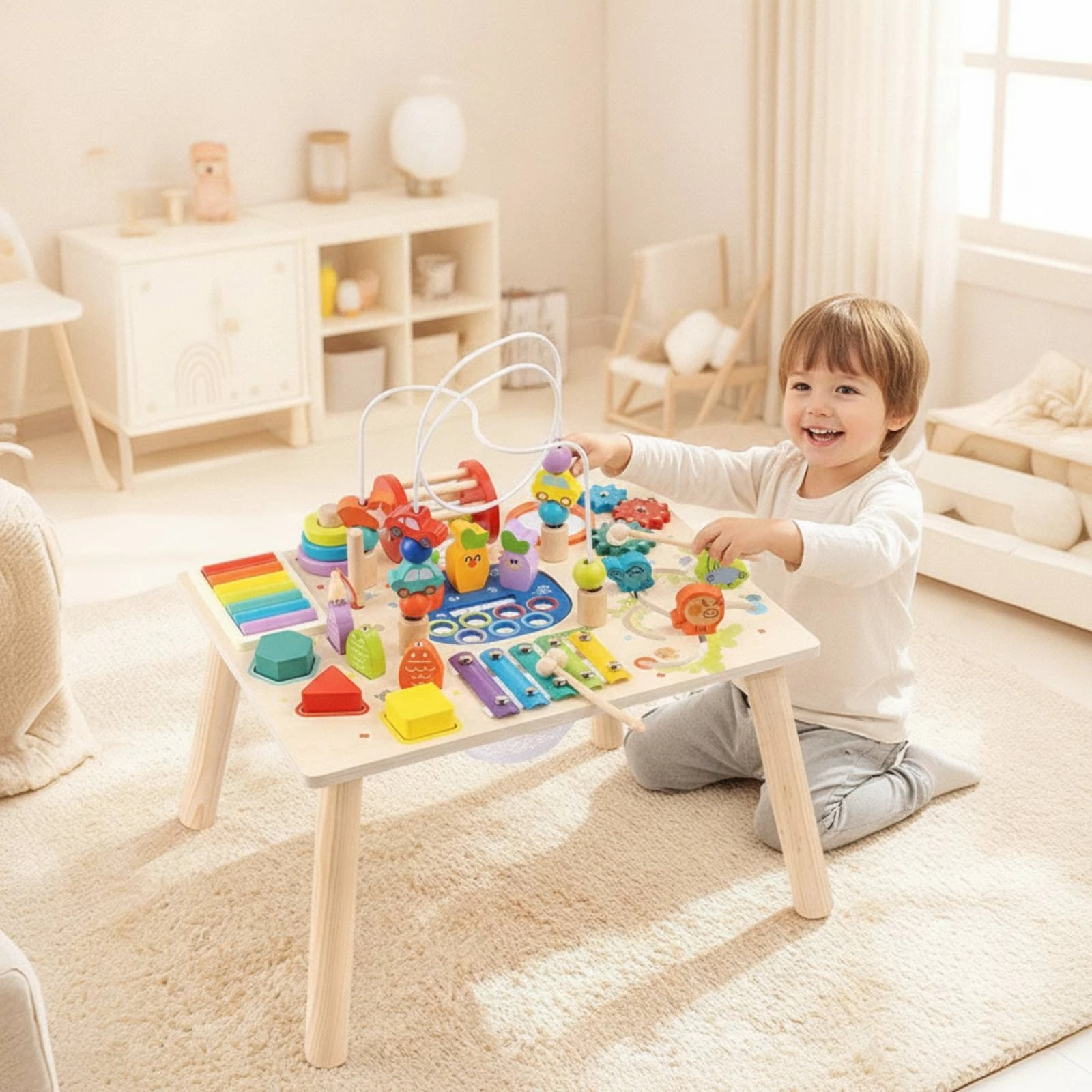 Activity Table with Bead Maze Educational Wooden Activity Table Child-Centered Toy Multi-Sensory Furniture Multifunctional view 6