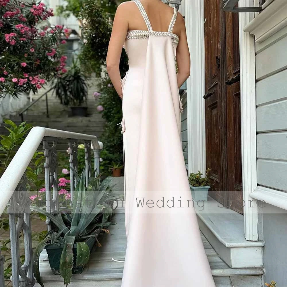 Fashion Women's Dresses Trend 2026 Jersey Sheath/Column Bridal Dress Pink Strapless Rhinestones 3D flowers Cloak Wedding Dresses