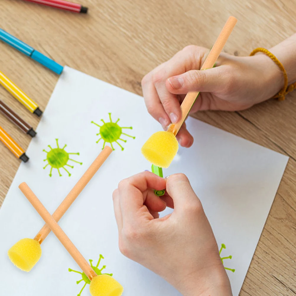 

10pcs Painting Brushes Sponge Pens Round Wooden Handles 1.5cm DIY Art Tools Foam Sponges for Kids Craft