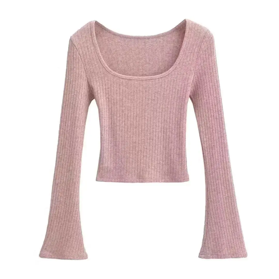 High Waist ort Strickwaren Damen Large U-Ne Long Sve Pure Color Street Sle Slim Fit Base Layer Top für den Herbst