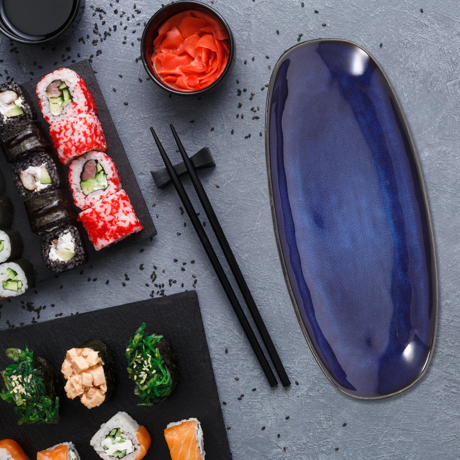 

Ceramic Sushi Plate Blue Small Sizes Elegant Dish for Snacks Nuts Dried Fruits Appetizers Parties Weddings Sushi Plate