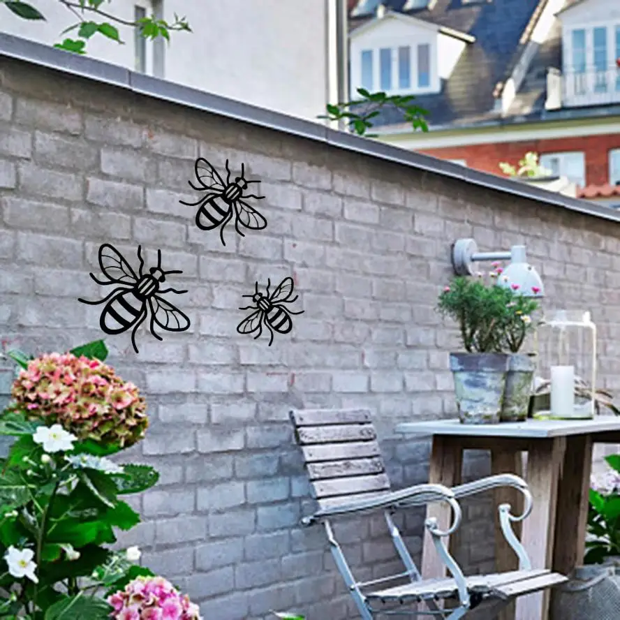 3 Pcs/setCreative Bee Garden Decoration, Insect Statue Rustic Style Outdoor Wall Carving Fence Decoration Beautiful Decoration