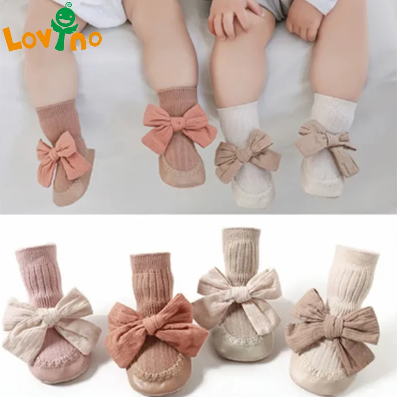 

Baby Bowknot Floor Socks Soft Breathable Fashion Newborn Baby Boys Girls Sock Skin-friendly Knitted Toddler Shoes 6-18 Months