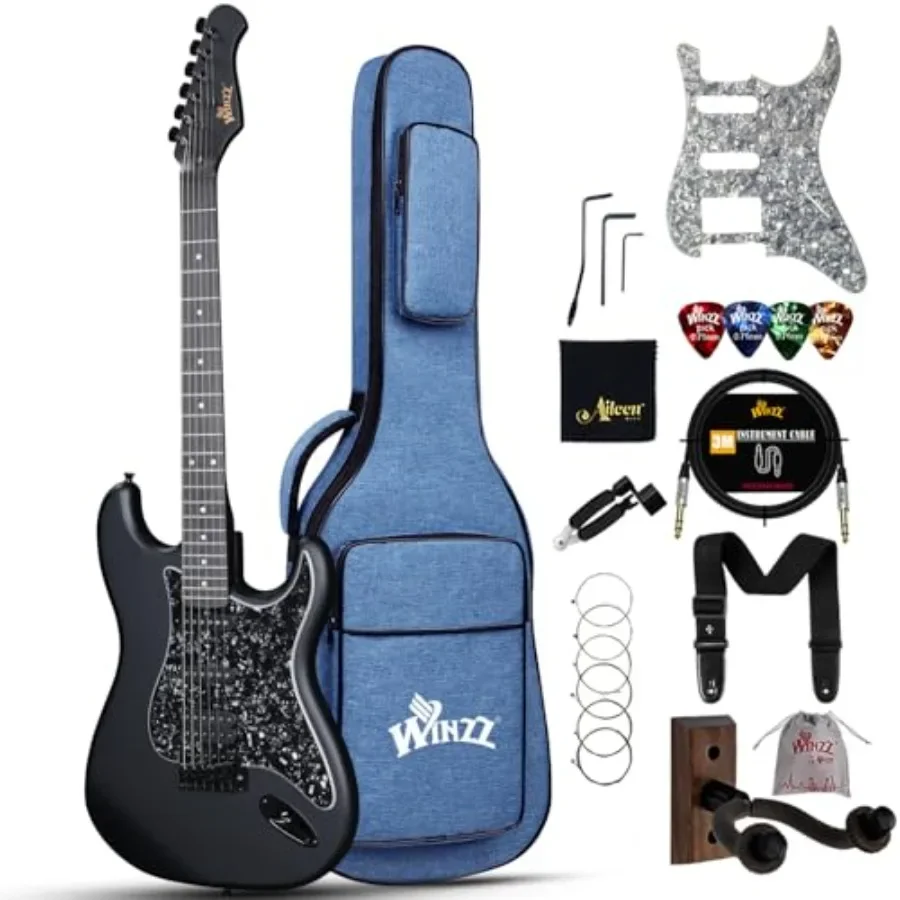 

Adult Electric Guitar 4/4 Full Size, ST HSS Pickup, Black, for Beginners Starter Pack with 12 Accessories, Ideal Electric Guita