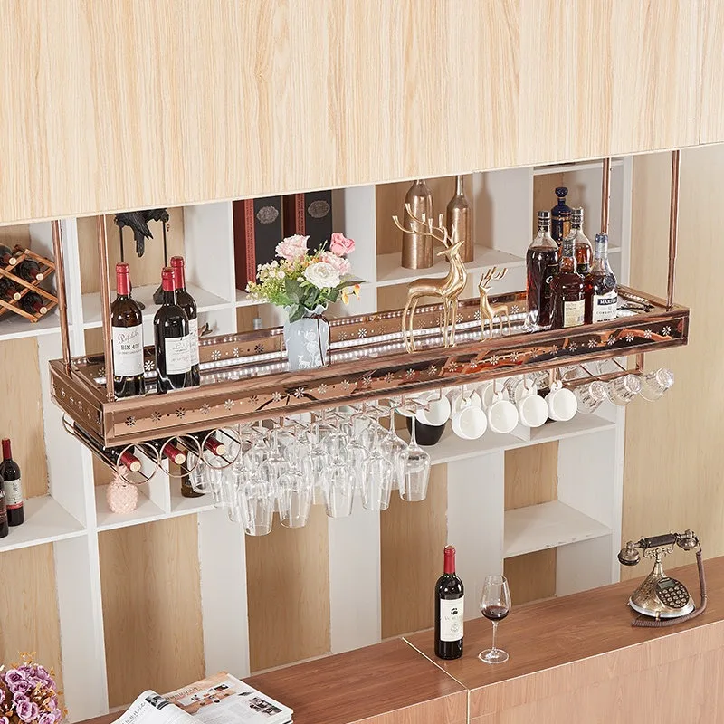 Stainless steel wine glass rack, hanging wine rack, bar counter hanging storage upside-down light luxury wine glass