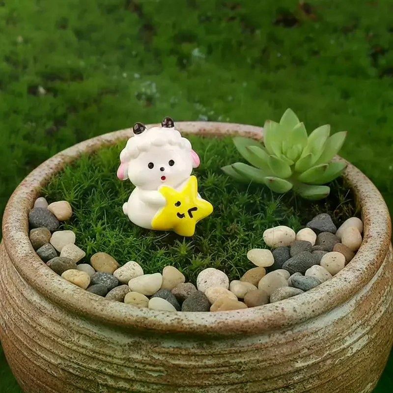 5Pcs Cute Mini Resin Sheep Figurines Adorable Cartoon Design Vivid Colors For Micro Landscape Home Decor