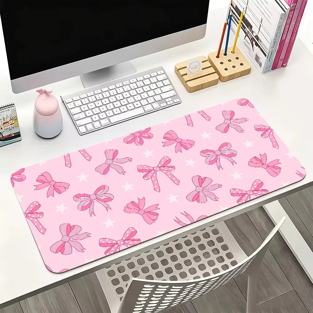 Bow Flower Pink Girl PU Leather Mouse Pads Desk Mat for Office Solid Color Gaming Waterproof Non-slip Computer Pad Keyboard Pads