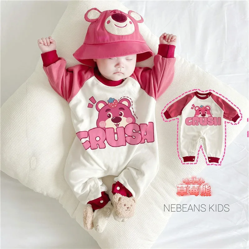 0-2 Jaar Oude Cartoon Cranberry Beer Patroon Jumpsuit Mode Heren En Dames Baby Lange Mouwen En Broek Katoenen Babykleding