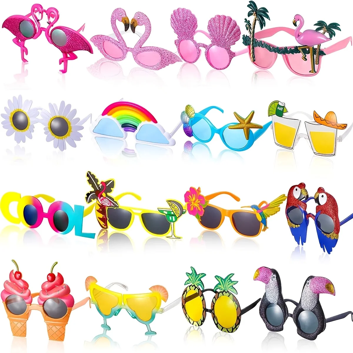 16PCS Luau Glasses Funny Hawaiian Glasses Novelty Tropical Fancy Eyewear Props Beach Summer Party Decorations