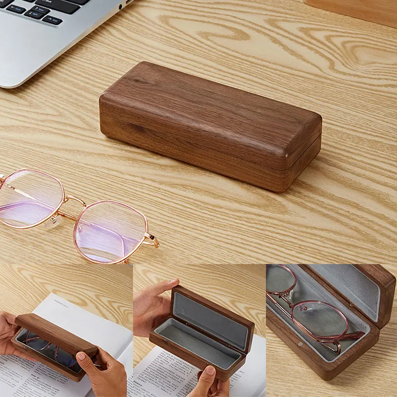 16cm Wooden Glasses Case Black Walnut Wood Retro Student Glasses Storage Box Men Women Myopia Business Glasses Case Organizer
