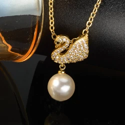 1PC Hot Selling Fashion Chain 46cm * 2mm Women's White Swan Pearl Pendant Necklace Not Easy To Fade Bride's Wedding Party Gift