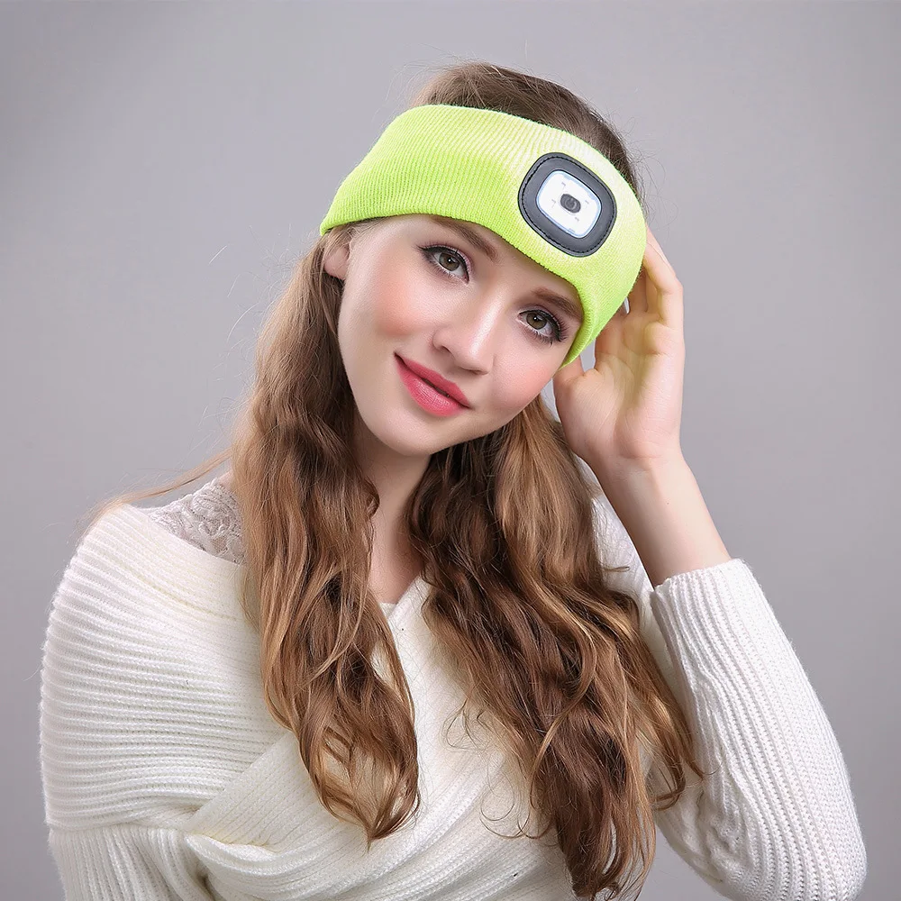 

Knitted LED Sweatband Headband USB Rechargeable Running Headlight Unisex 3-Mode Camping Hiking Cycling Head Torch