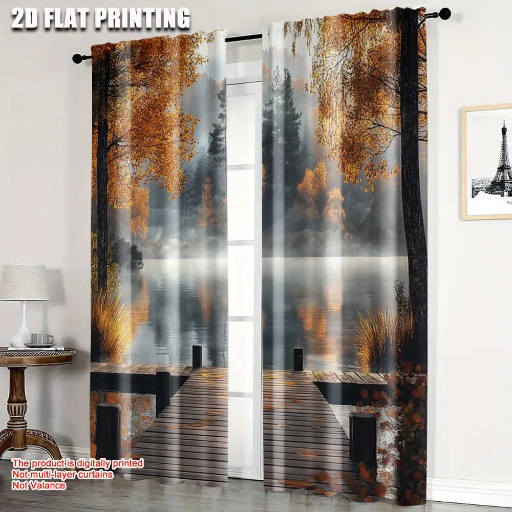

2pc, Curtain Lake Bridge Forest Machine Washable Polyester,Without Electricity summer party decorations Applies to Home & Party