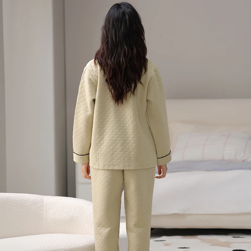 Big Size M-4XL  Winter Women Pajamas Set Air Clip Cotton Pijama Female Thick Turn-down Collar Sleepwear