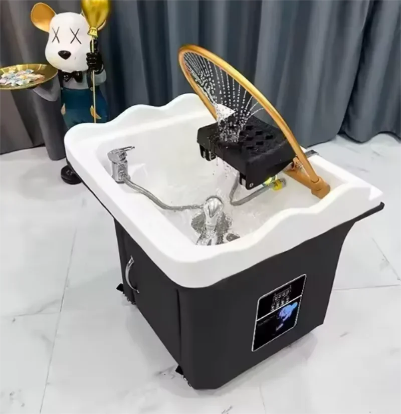 Lavabo para terapia de cabezaSilla de champú para spa con circulación de agua, silla de peluquería. Pequeña estación de champú portátil, silla móvil