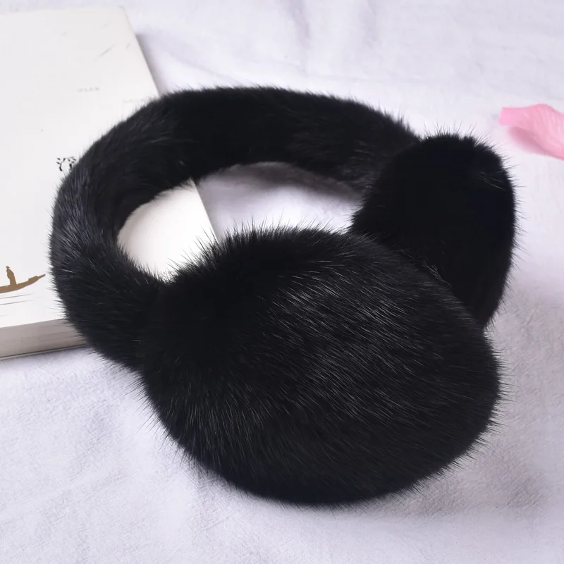 Natural Genuine Mink Fur Earmuffs, Foldable Earflap, Unisex, Lovely Plush Ear Protection, Keep Warm, Men and Women in Winter