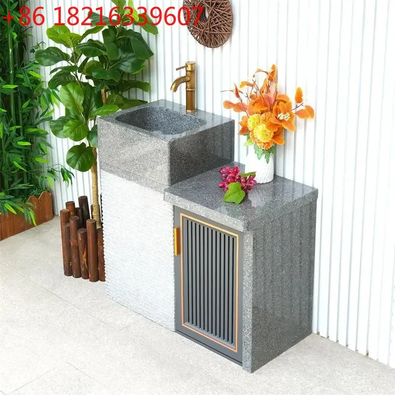 YAO Outdoor Natural Stone Wash Basin Granite Marble Sink for Courtyard Garden Villa Vegetable Washing