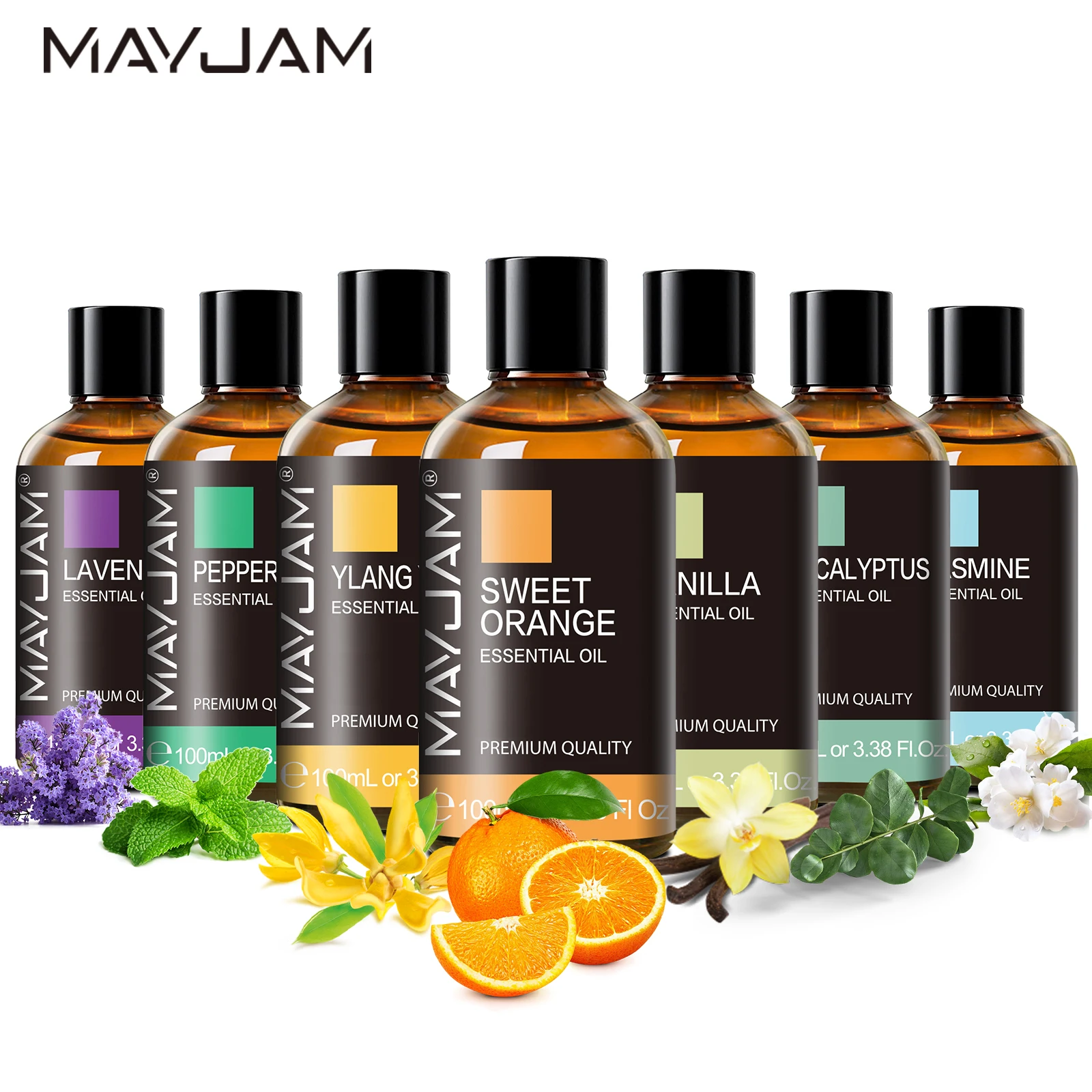 MAYJAM 3.38fl.oz Essential Oil for Reed Diffusers Sweet Orange Lavender Jasmine Eucalyptus Vanilla Sandalwood Rose Fragrance Oil